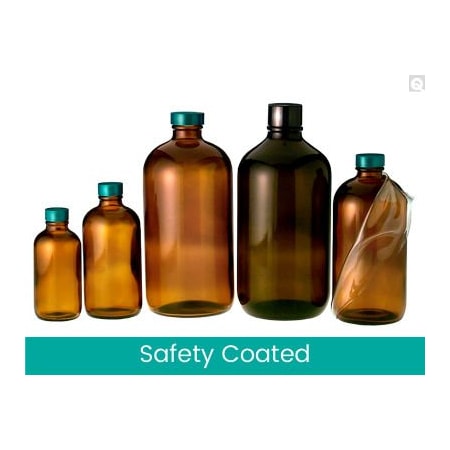 Qorpak Of Berlin Packaging Qorpak 32oz Safety Coated Amber Boston Round Bottle with 33-400 neck finish, Case of 30 GLA-00956